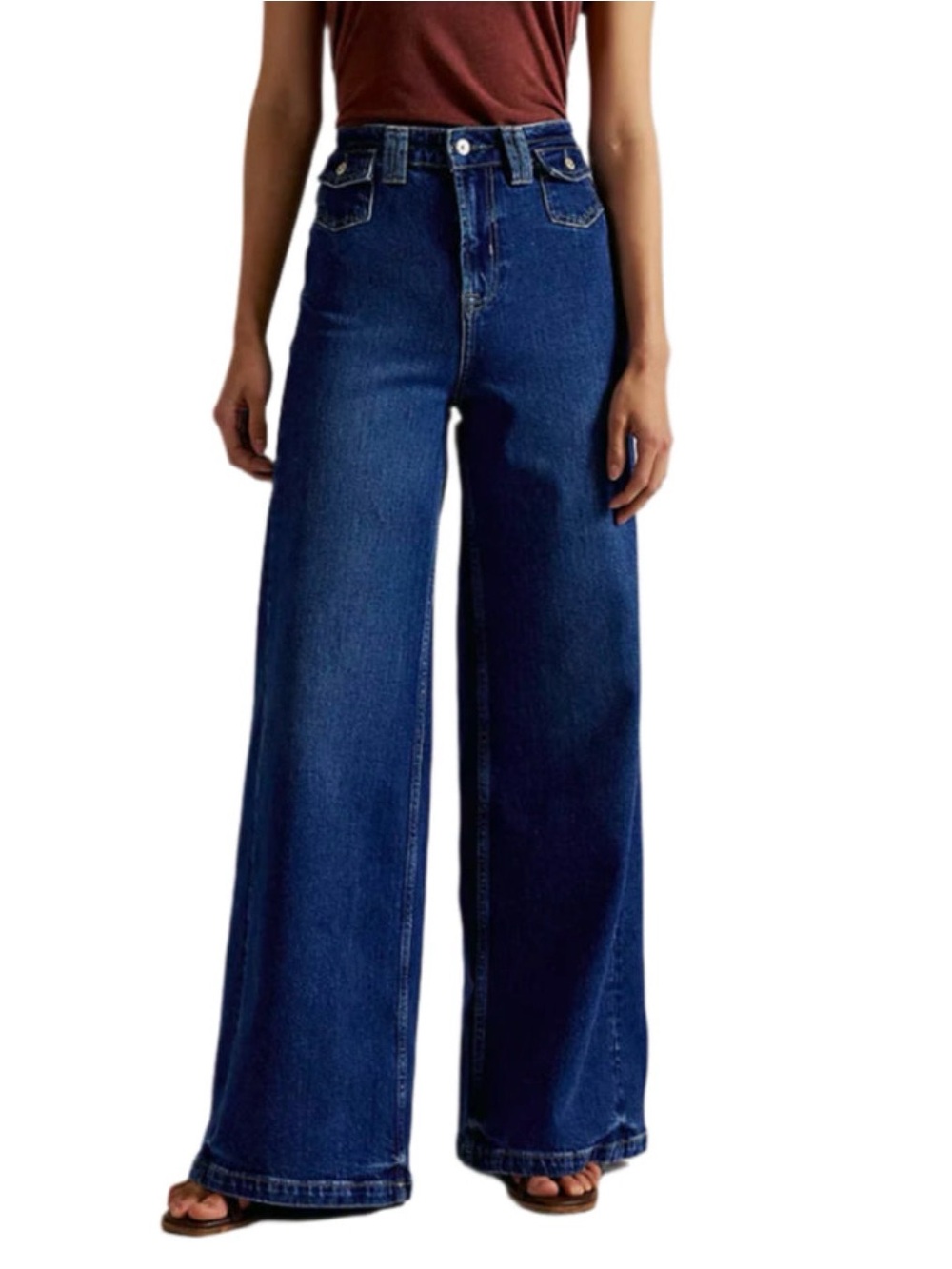We The Free Dark Blue High-Rise Wide Leg Jeans